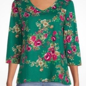 The Pioneer Woman Green Lightweight 3/4" sleeve Top Rose Pattern Design sz XXL